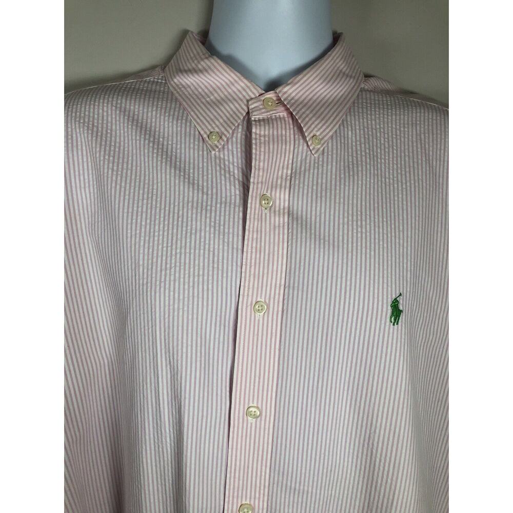 Ralph Lauren Short Sleeve Pink White Striped Button Up Shirt Mens XL
